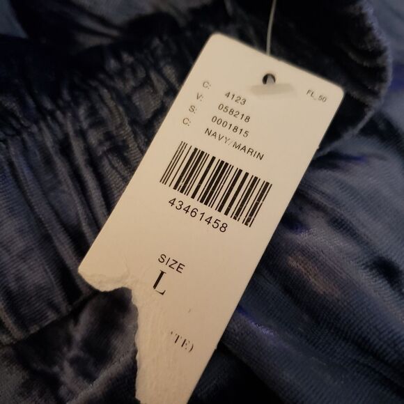 Ett:twa Navy Crushed Velvet Velour Pants Sz L - Picture 8 of 8